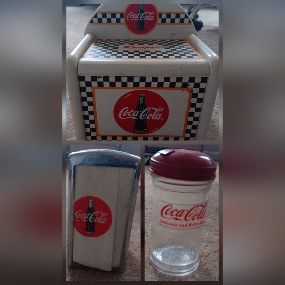 Coca-Cola Retro Napkin Holder, Sugar Pourer and Recipe Box